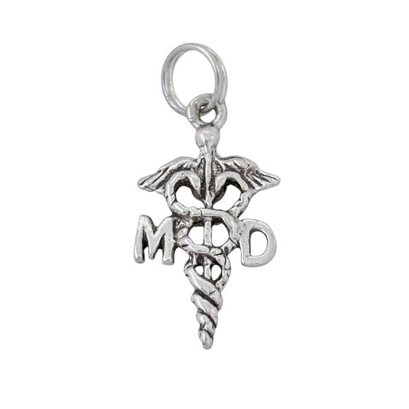 MD Caduceus Charm | Vintage Sterling Silver 925 Pendant - Picture 2 of 6